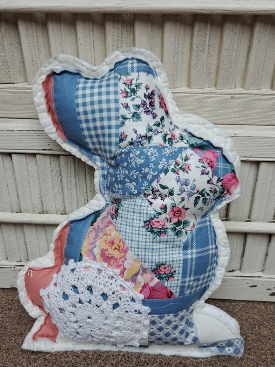 Other - Patchwork Floral Bunny Pillow - Blue & Pink